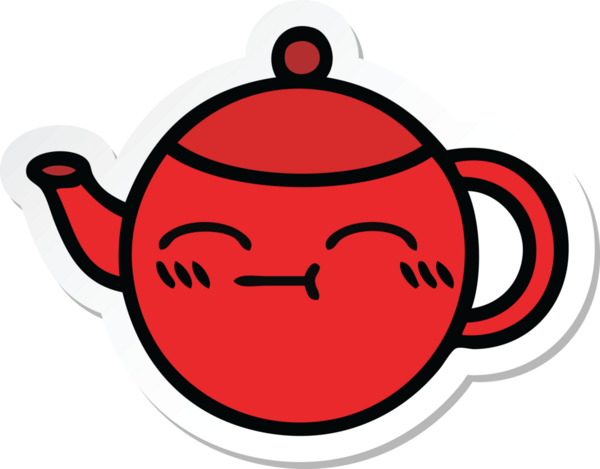 Bir insan tarafından çizilmiş şirin bir çaydanlığın çıkartması.