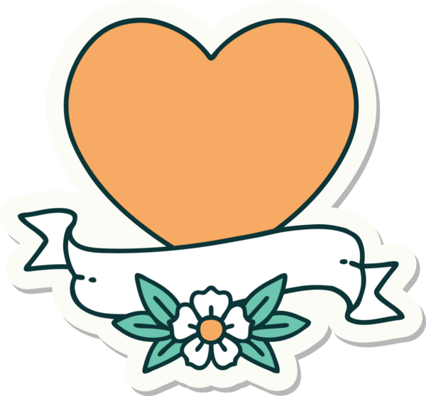 Bir insan tarafından çizilmiş geleneksel bir kalp ve bayrak stili dövme çıkartması.