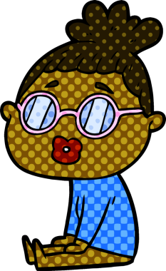 Bir insan tarafından çizilmiş gözlüklü bir kadın.