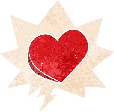 bir insan tarafından çizilmiş, grunge dertli retro tarzı ile konuşma baloncuğu ile çizgi film aşk kalbi