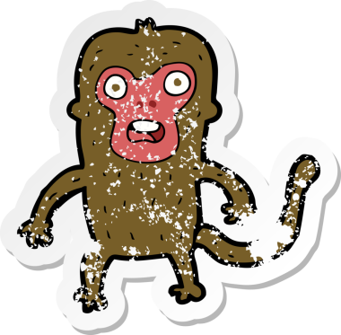 Bir insan tarafından çizilmiş karikatür maymununun gerilmiş çıkartması.