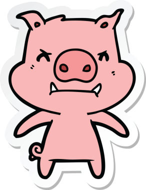 Bir insan tarafından çizilmiş kızgın çizgi film domuzu çıkartması.