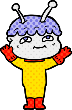 Bir insan tarafından çizilmiş dost canlısı çizgi film uzay adamı.