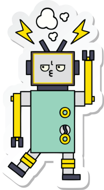 Bir insan tarafından çizilmiş şirin çizgi film robotunun çıkartması.