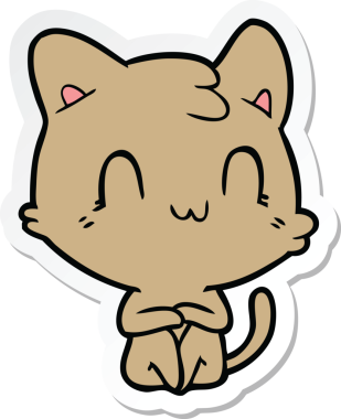 Bir insan tarafından çizilmiş mutlu bir kedinin çıkartması.