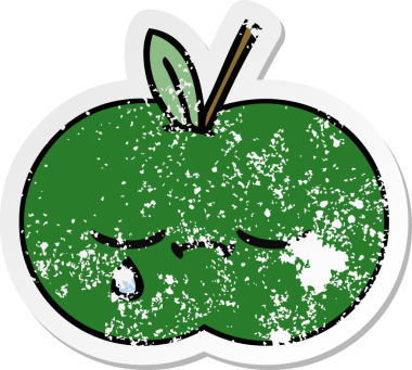 Bir insan tarafından çizilmiş tatlı, sulu bir elmanın sıkıntılı çıkartması.