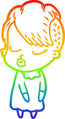 Gökkuşağı gradyan çizgi çizimi Bir insan tarafından çizilmiş güzel hippi kız