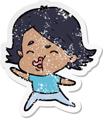 Bir insan tarafından çizilmiş karikatür kızının sıkıntılı çıkartması.