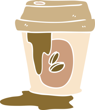 Bir insan tarafından çizilmiş dağınık kahve fincanı düz renkli çizgi film.