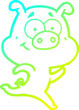 Bir insan tarafından çizilen mutlu çizgi film domuz çizimi.