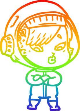 Gökkuşağı gradyan çizgi çizimi bir insan tarafından çizilmiş astronot bir kadın.