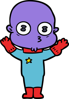 Bir insan tarafından çizilmiş garip kel uzay adamı çizgi filmi.