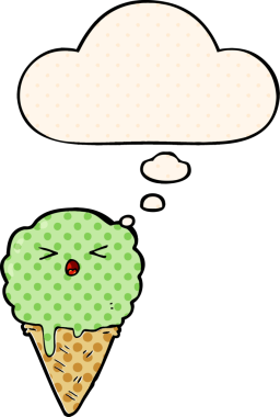 Bir insan tarafından çizilmiş, düşünce baloncuklu karikatür dondurması.