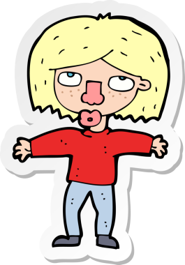 Bir insan tarafından çizilmiş yukarı bakan bir çizgi film kızına ait etiket.