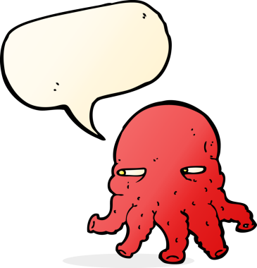 Bir insan tarafından çizilmiş konuşma baloncuklu uzaylı yüzü.