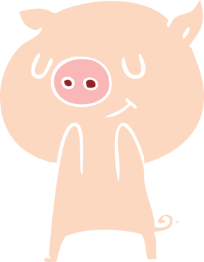 Bir insan tarafından çizilmiş mutlu düz renkli çizgi film domuzu