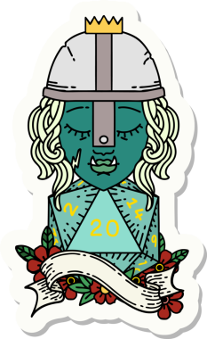 Bir insan tarafından çizilmiş 20 zarlı yarım ork savaşçısının çıkartması.