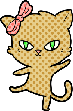 Bir insan tarafından çizilmiş sevimli çizgi film kedisi.