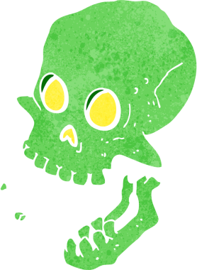 Bir insan tarafından çizilmiş gülen kafatası.