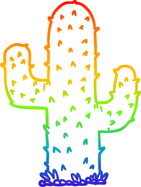 Bir insan tarafından çizilmiş bir kaktüsün gökkuşağı gradyanı çizimi