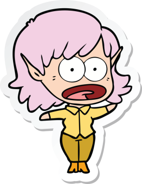 Karikatür çıkartması bir insan tarafından çizilmiş elf kızı şok etti.