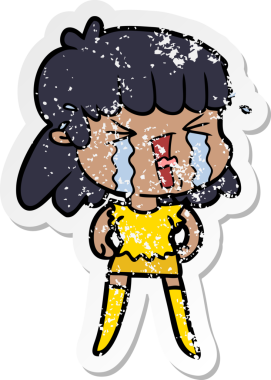 Bir insan tarafından çizilmiş ağlayan karikatürlü bir kadının sıkıntılı çıkartması.