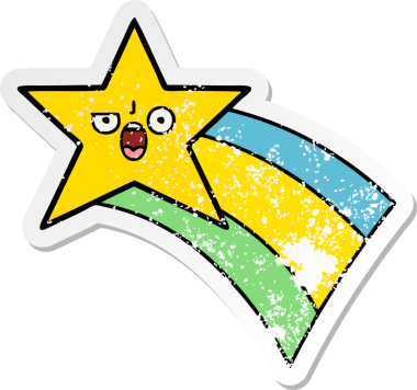 Bir insan tarafından çizilmiş gökkuşağı yıldızı gibi çizilmiş tatlı bir çizgi film çıkartması.