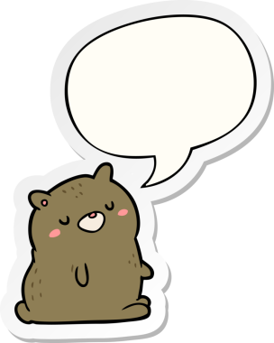 Bir insan tarafından çizilmiş baloncuk çıkartmalı şirin çizgi film ayısı.