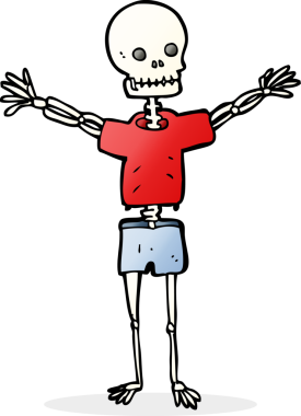 Bir insan tarafından çizilmiş kıyafetlerle çizilmiş bir iskelet