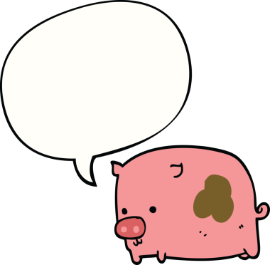 Bir insan tarafından çizilmiş konuşma balonlu çizgi film domuzu.