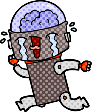 Bir insan tarafından çizilmiş ağlayan robot çizgi film.