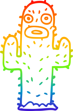 Bir insan tarafından çizilmiş bir kaktüsün gökkuşağı gradyanı çizimi