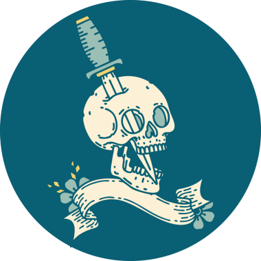 bir insan tarafından çizilmiş bir kafatası pankartıyla dövme biçimi simgesi