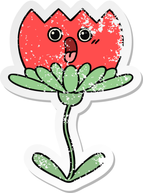 Bir insan tarafından çizilmiş şirin bir karikatür çiçeğinin sıkıntılı çıkartması.