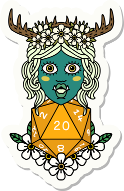 Bir insan tarafından çizilmiş 20 zarlı yarı ork Druid çıkartması.