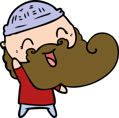 Bir insan tarafından çizilmiş sakallı ve kış şapkalı mutlu bir adam.