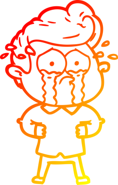 Bir insan tarafından çizilmiş, elleri kalçasında ağlayan bir çizgi film karakteri çizimi.