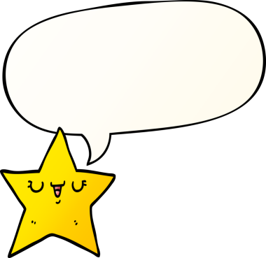 bir insan tarafından çizilmiş düzgün eğimli konuşma baloncuğu olan çizgi film yıldızı