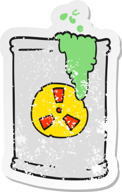 Bir insan tarafından çizilmiş radyoaktif atığın retro sıkıntılı yapıştırması.