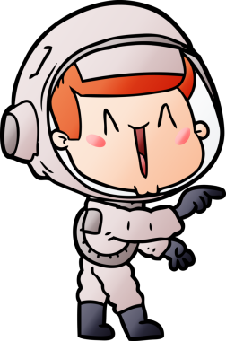 Bir insan tarafından çizilmiş mutlu astronot çizgi filmi.