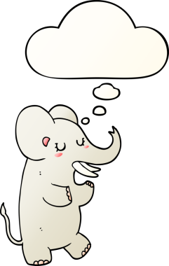 Bir insan tarafından çizilmiş, düşünce baloncuklu çizgi film fili.