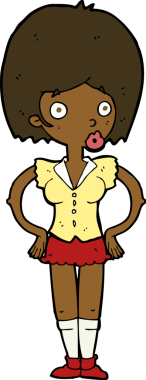 Bir insan tarafından çizilmiş kalçaları olan çizgi film kadını.