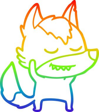 Gökkuşağı gradyan çizgisi. Bir insan tarafından çizilmiş dost bir kurt çizgi filmi.