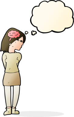 Bir insan tarafından çizilmiş düşünce baloncuğu olan zeki bir kadın.