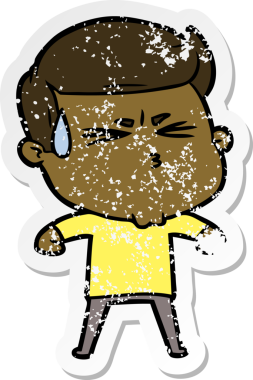 Bir insan tarafından çizilmiş terleyen bir çizgi film karakterinin sıkıntılı çıkartması.