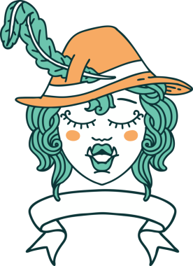 Retro Dövme Tarzı Bir insan tarafından çizilmiş yarı ork ozan karakteri