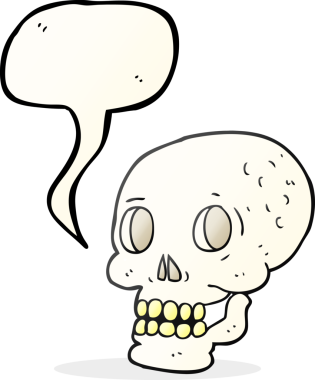 Bir insan tarafından çizilmiş serbest konuşma balonu cadılar bayramı kafatası.