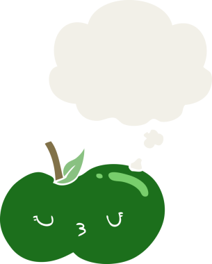 Düşünce baloncuğu insan tarafından çizilmiş şirin bir elma.