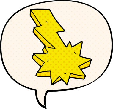 Bir insan tarafından çizilmiş çizgi roman tarzında konuşma baloncuğu olan karikatür yıldırımı.