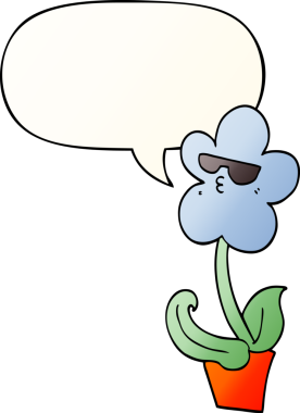 Bir insan tarafından çizilmiş yumuşak eğimli konuşma baloncuğu ile serin karikatür çiçek